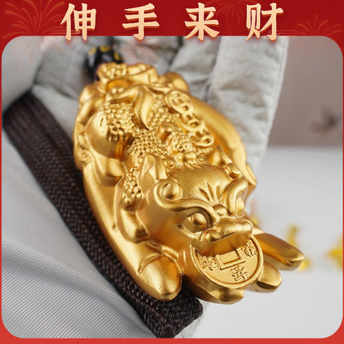 伸手来财手把件招财聚财貔貅摆件纯F铜佛手把玩黄铜手中有钱挂件