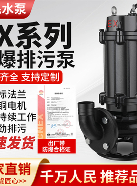 人民EXb防爆污水泵380v三相切割式矿用不锈钢无堵塞潜水排污泵