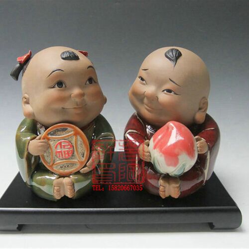 陶瓷工艺品 石湾w公仔 开心孖宝 童趣