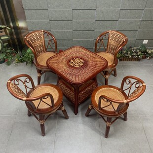 天然藤椅真藤喝茶桌椅p组合阳台茶楼专用旋转藤椅子靠背椅藤编圈
