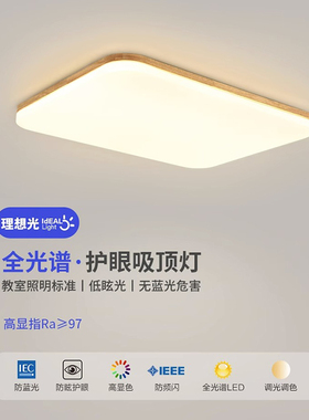 全光谱吸顶灯ledm长方形客厅灯简约现代原木卧室房间灯实木灯具