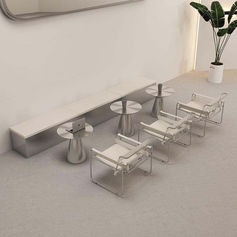 工业风不锈钢咖啡厅奶茶店卡座沙发靠墙店铺休息区桌椅长条凳定制