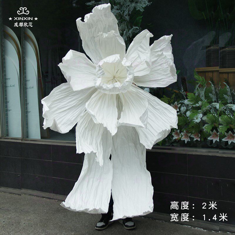 白色美塑花巨型纸花婚庆舞台背景装饰凤蝶花手工S褶皱花艺橱窗美