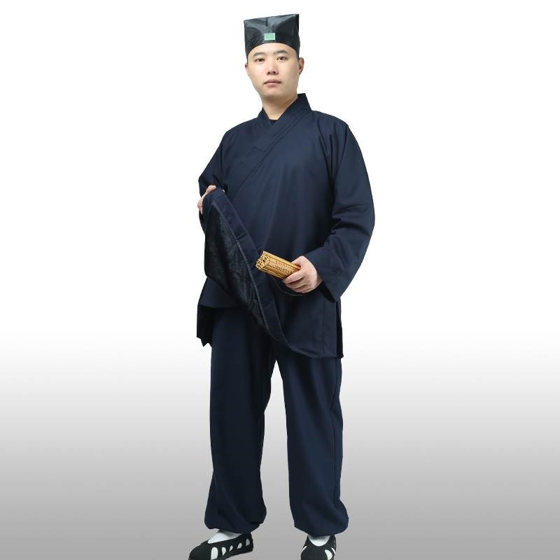 新款道士服装男冬季加厚s中长道袍三清领道服女加绒对襟太极服棉