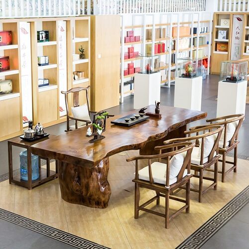 原木大板桌实木茶l桌椅组合自然边大班台简约现代中式茶几整板茶