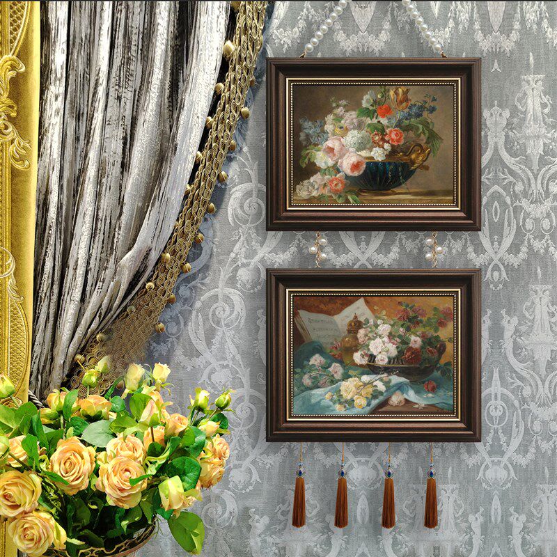 相框装饰画挂画客厅餐t厅欧式美式法式现代床头两联带珠链