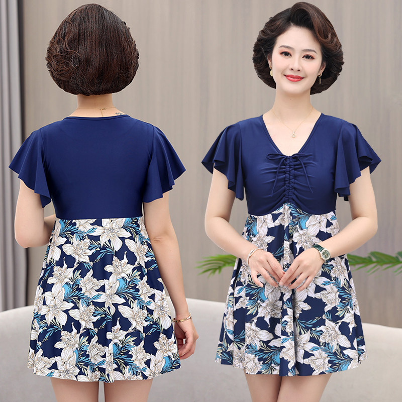 游泳衣女士保守遮肚显瘦中老年妈妈款裙式分体宽松大码泡温泉泳装