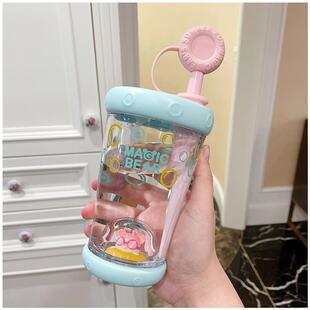 可爱水杯女高颜值塑料杯子带吸管耐高温学生便携随手杯网红搅拌杯