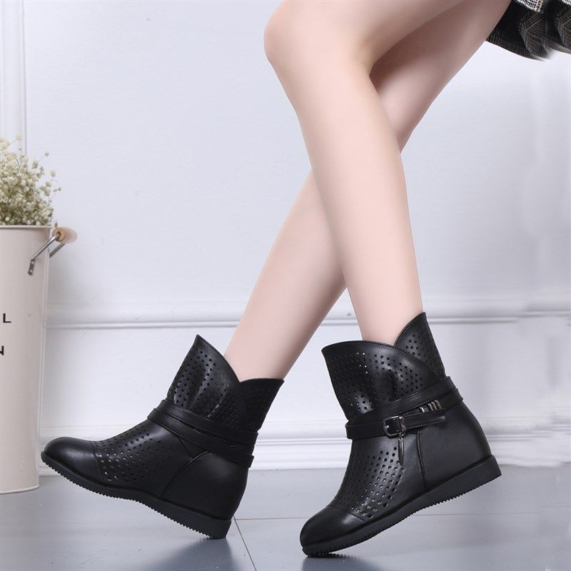 2024新款女靴子鞋春秋单靴马丁靴百搭平底内增高夏季女士镂空短靴,女鞋,时装靴,淘宝优惠券,粉丝福利购,淘宝优惠卷