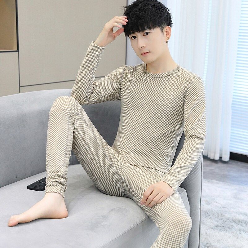 德绒保暖内衣男士套装高中学生打底棉毛衫2024新S款青少年秋衣秋