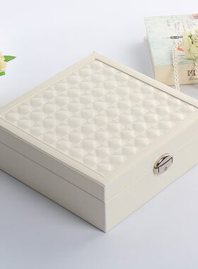 首饰收纳盒皮制多层简约欧式高档奢华儿童梳妆盒公主饰品白色盒子