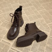 马丁靴子女c秋冬季 短靴女厚底瘦瘦靴春秋高跟单 法式 2024新款 爆款