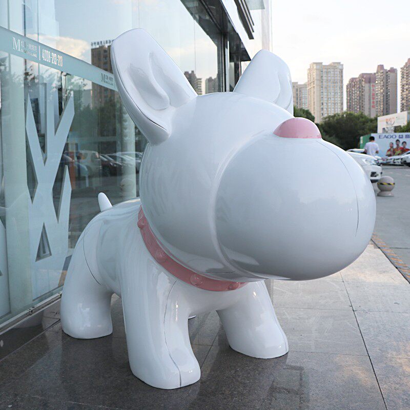 大号斗牛犬抽象玻璃钢动物卡通雕塑模型落地装饰抽象狗法斗摆件