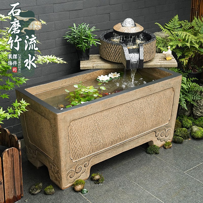 庭院喷泉水景g鱼池摆件 水循环流水景观落地大鱼缸水晶球流水摆件