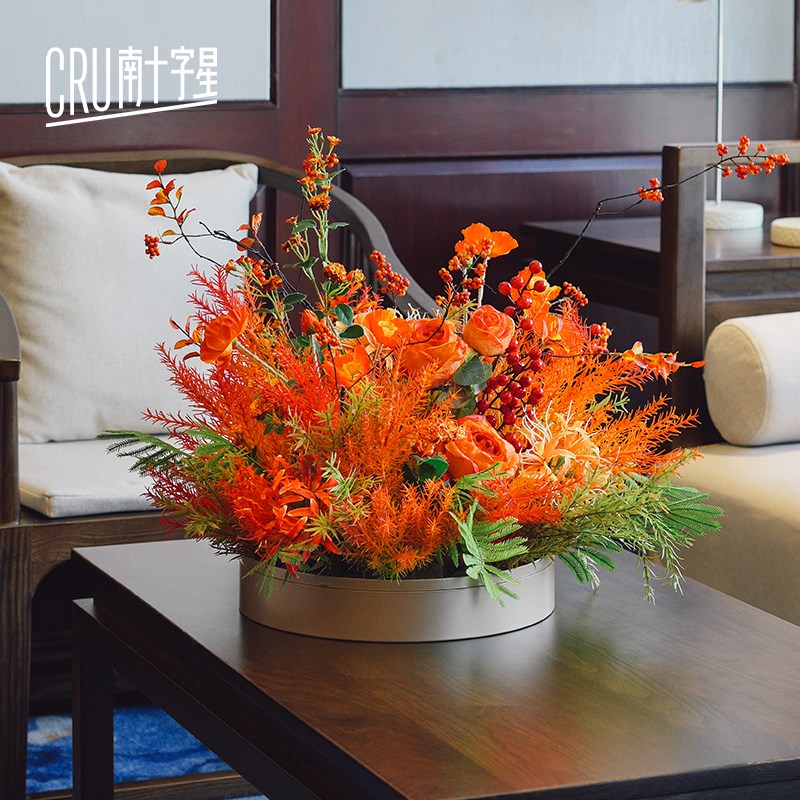 【新品5折】酒店餐桌花摆花圆桌转盘中间大型高端仿真Y花摆件装饰