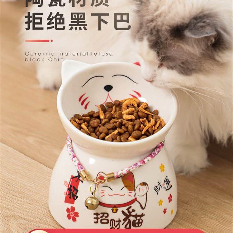 碗陶瓷大口径高脚斜口保护狗狗食盆宠物猫咪粮碗饭碗防打翻猫