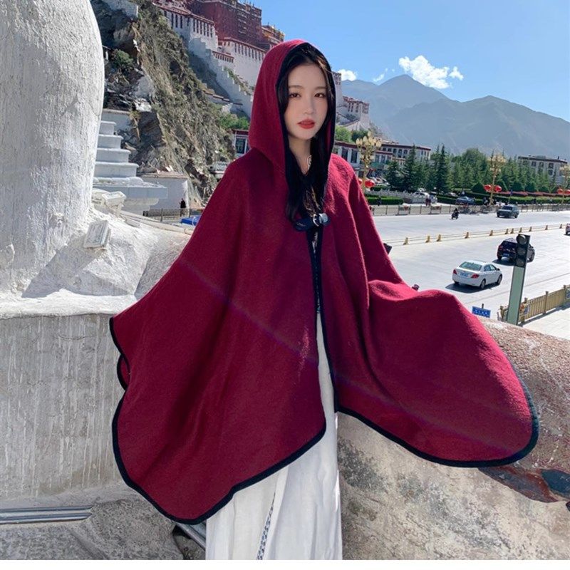 连帽披肩斗篷开叉超大沙漠旅游围巾两用办公室空调加厚保暖秋冬