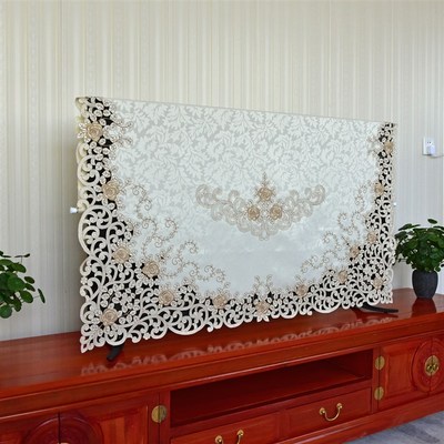 电视机盖巾液晶电视机防尘罩55寸60寸65寸刺绣布艺台式挂式曲屏