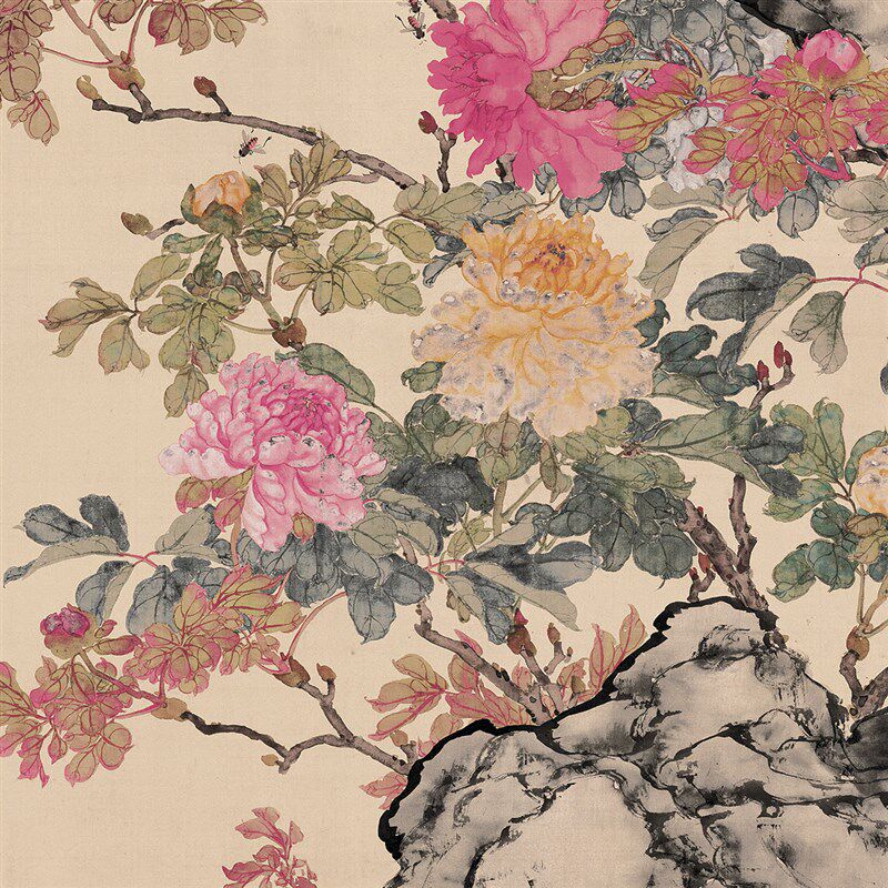 居廉《富贵白头图》客厅挂画玄关茶室书房装饰画植物花鸟国画高清