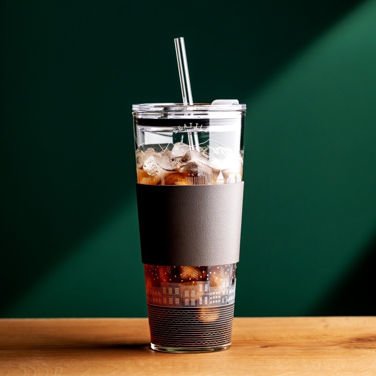 2024新款玻璃水杯子大容量带吸管杯夏季高颜值奶茶杯咖.啡杯耐高