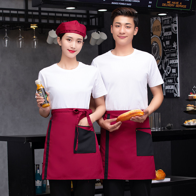 防水半身围裙女时尚餐饮厨房工作服奶茶IL店咖啡厅小半截男帆布定