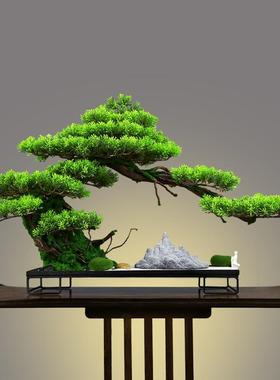 迎客松盆景真树新中式仿客厅玄关入户酒店软装饰办公室微景观摆件
