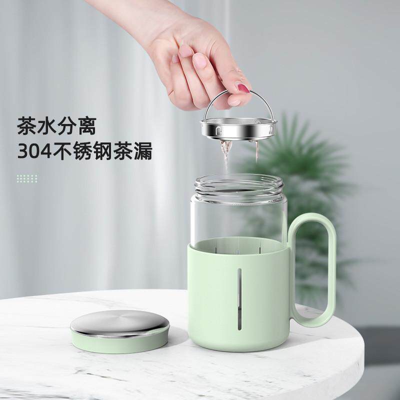 玻璃杯女士高颜值杯子ins风耐B热办公室带把手茶虑隔热茶水分离杯