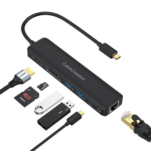 typec7合1拓展坞转hdmi4kHDR+USB+RJ45网口+读卡器便携PD100W充电