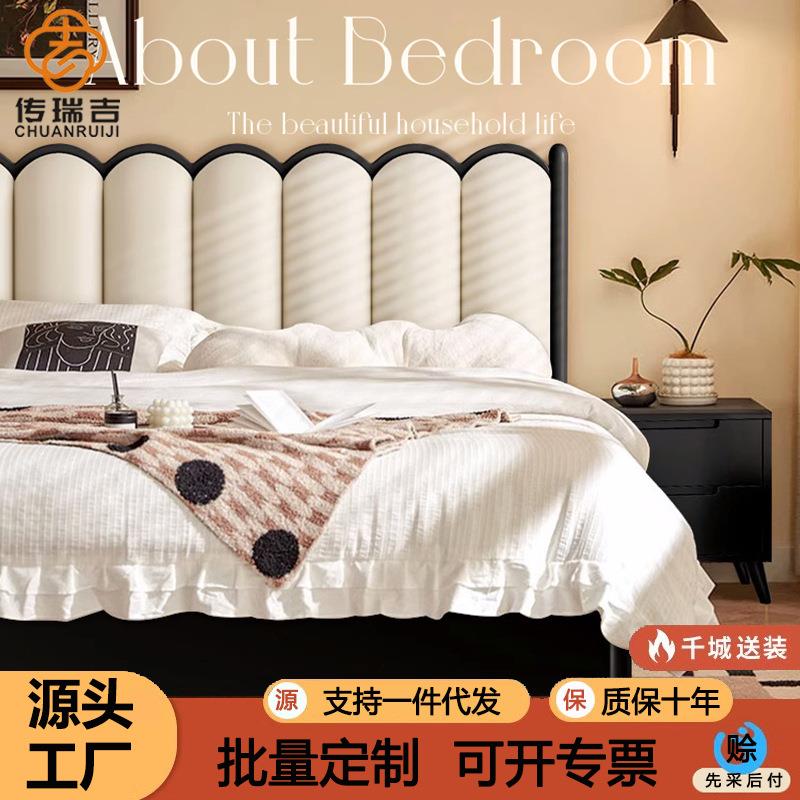 实木床现代简约双人床1.5米奶油风公主床1.8主卧婚床中古风家具