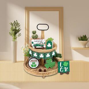 圣帕特里克节 爱尔兰日幸运四叶草主题迷你摆件 节日木制装饰品