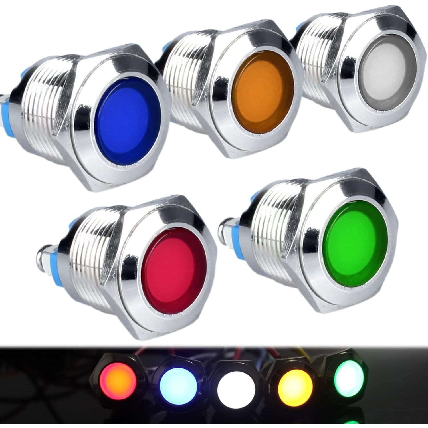 DMWD 5 件 16mm 12V-24V 15mA 节能 LED 指示灯防水 IP67 金属信