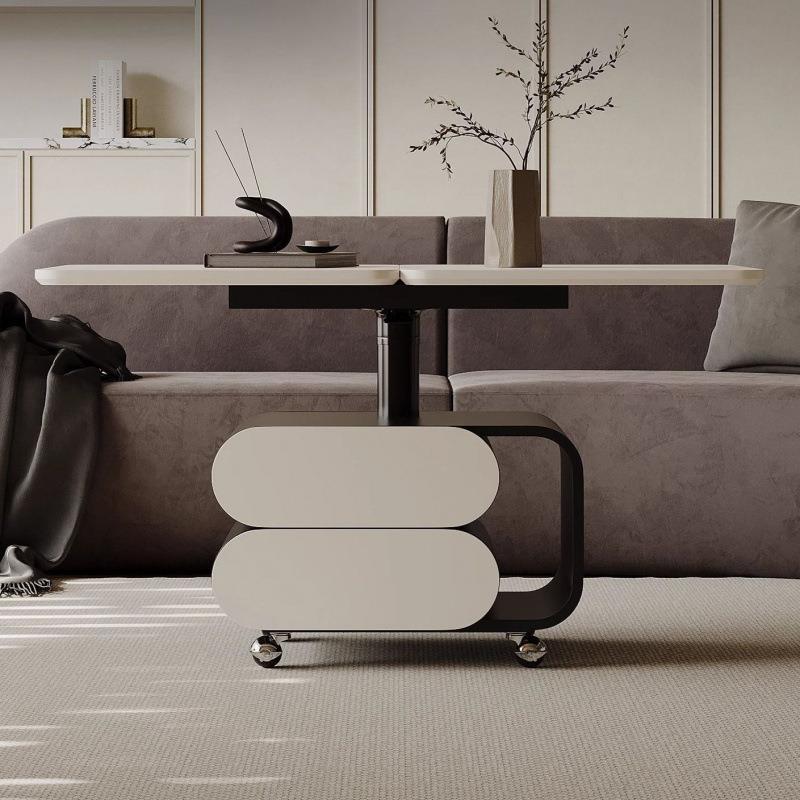 意式奶油家用实木现代小户型高级轻奢客厅茶几移动简约新款椭圆形