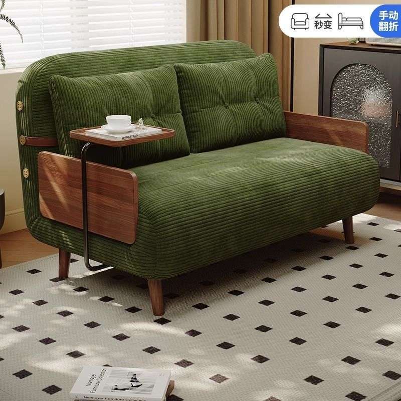 实木加厚灯芯绒布艺沙发床多功能可折叠可伸缩两用小户型客厅阳台