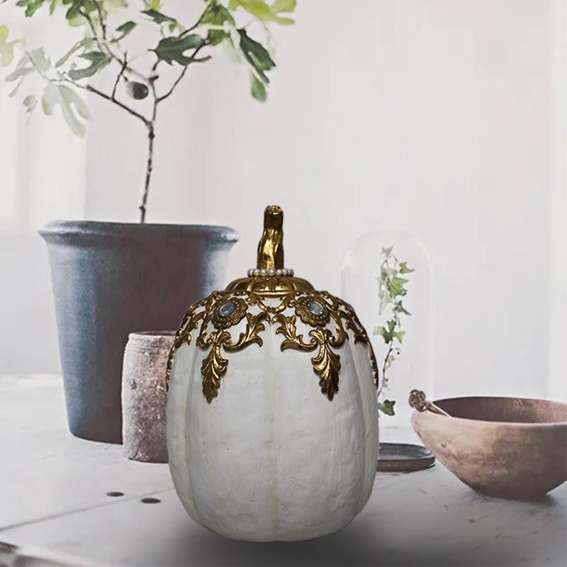 精致金边花纹复古南瓜摆件 树脂工艺品