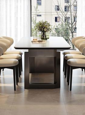 极简岩板餐桌现代轻奢高端设计师灰色亮光面意式长方形餐桌椅组合