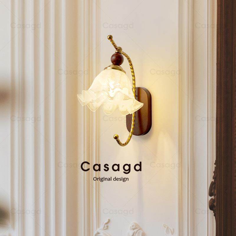 中古风客厅壁灯法式复古玻璃高级温馨卧室床头墙灯走廊过道灯具