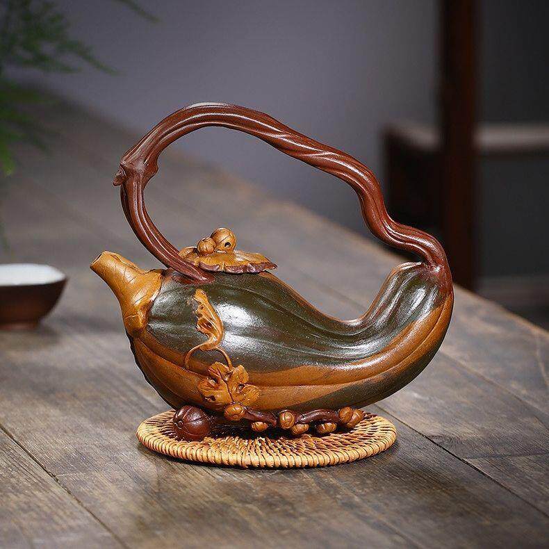 紫砂壶原矿红泥粉浆南瓜提梁壶仿生器紫砂茶壶雨中砂茶具厂