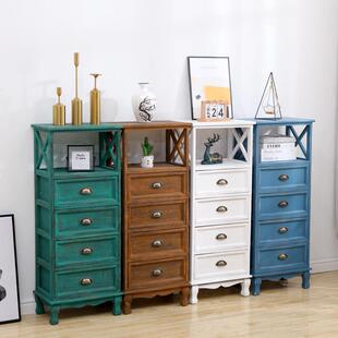 美式乡村复古斗柜实木客厅柜 欧式田园储物柜 卧室床边组合收纳柜