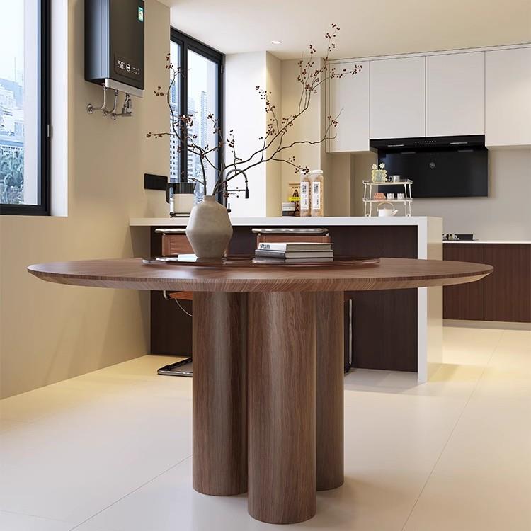 中古风实木圆桌北美黑胡桃极简高端圆形餐桌椅组合餐厅小户型家用