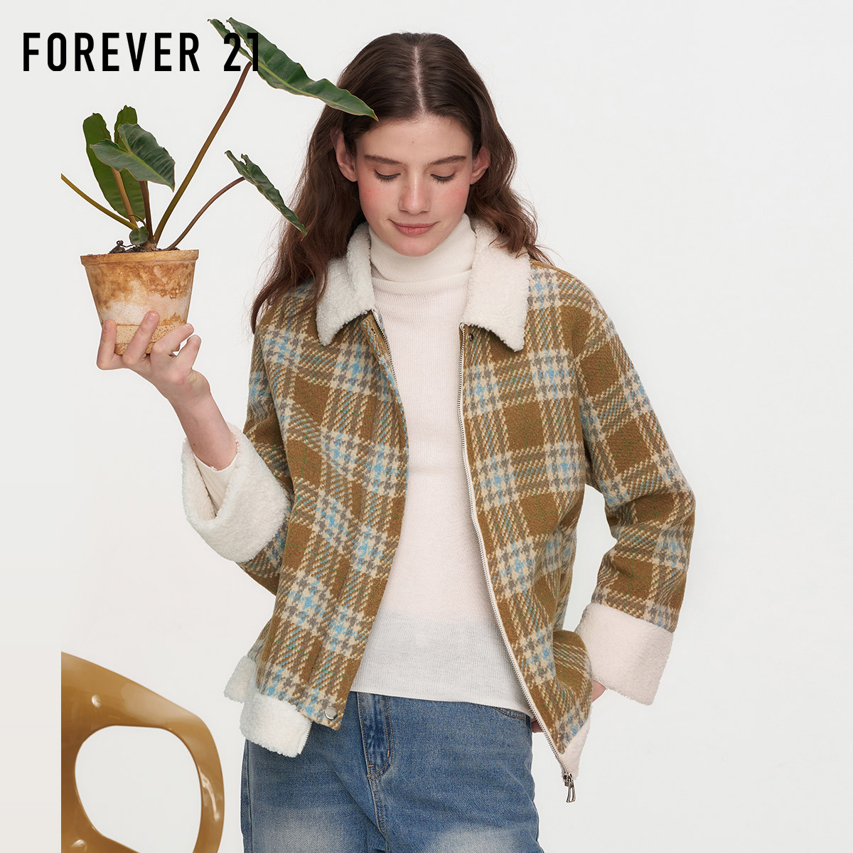 秋冬格纹毛呢美式复古2025新款