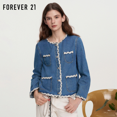 小香风流苏包边设计圆领牛仔外套