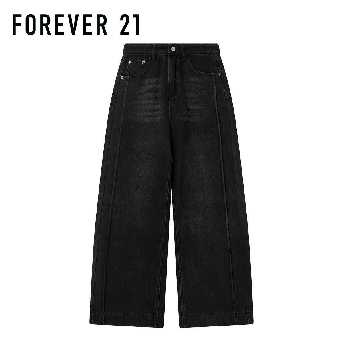 FOREVER21高腰显瘦阔腿牛仔裤