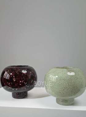中古风红色绿色斑点球形花瓶摆件客厅插花玻璃高级感复古餐桌装饰