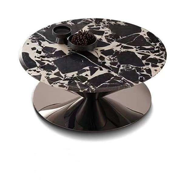 宝各丽黑奢石茶几意式极简家用客厅圆形设计创意飞碟茶桌奢石材质