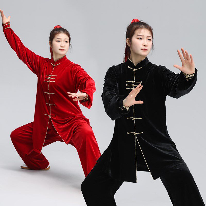 武运中老年太极服女秋冬加厚中长款绒练功武术表演服男南韩绒