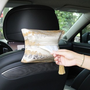 中式车载纸d巾盒遮阳板布艺抽纸盒扶手箱车内纸巾袋椅背插扣纸巾
