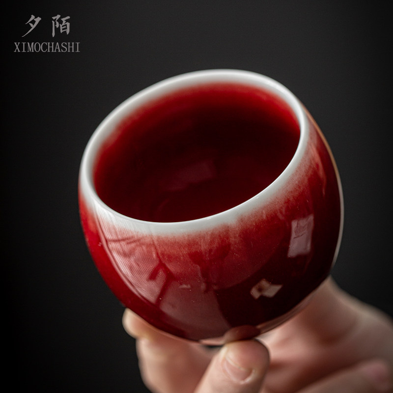 郎红茶杯蛋型品茗杯瓷单杯中国红功夫茶具女士个人主人杯茶盏