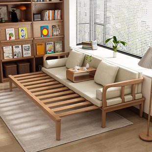 实木沙发冬夏两用超大坐深75CM可推拉沙发床客厅卧室小户型罗汉床