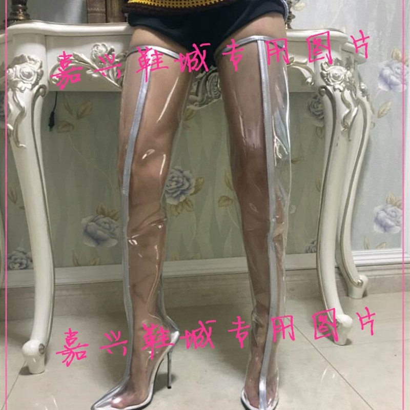 12CM厘米金属跟n透明长靴透明过膝靴透明高跟靴 K301