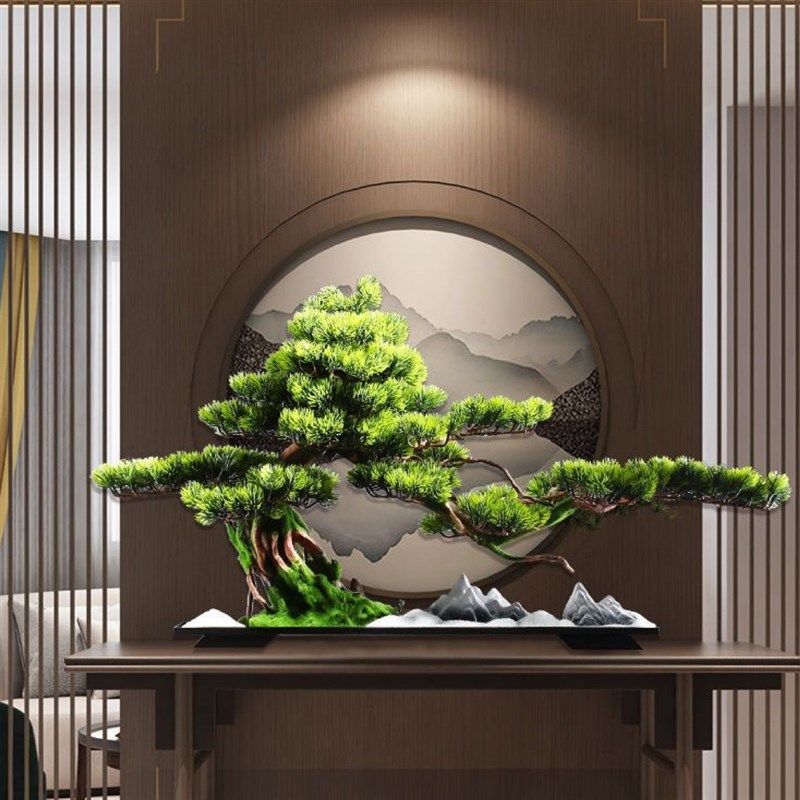 仿真迎客松植物盆景装饰s摆件客厅玄关酒店办公室老桩盆栽景观造